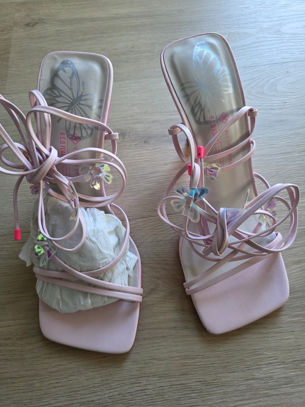 Call It Spring Pink Butterfly Lace-Up Heels